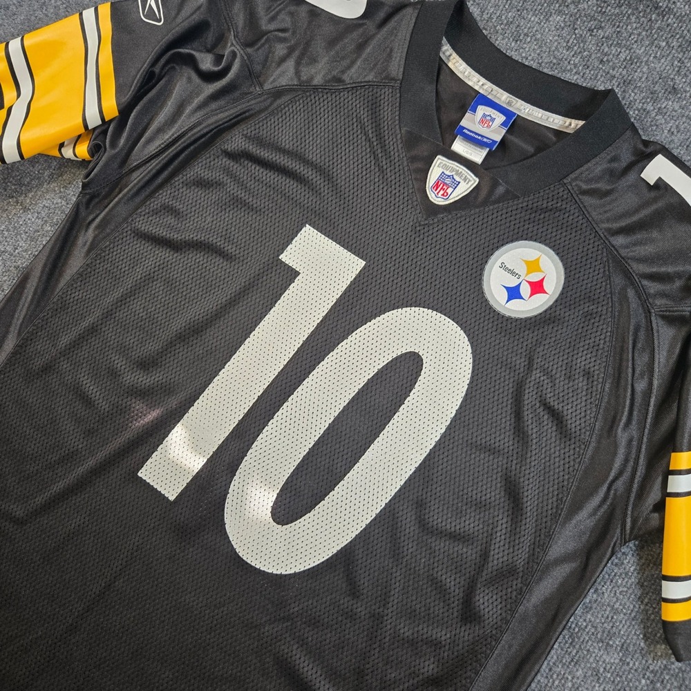 VTG Reebok NFL Pittsburgh Steelers Santonio Holmes Jersey 10 Mens L Blokecore